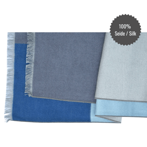 Seidenflanell Schal Patchwork Grau Blau